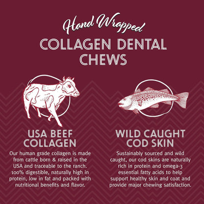 Icelandic+ Collagen Dental Chew: Beef & Cod Skin - 8" Dog Treat Stick, Hand-Wrapped Fish, 2 Ingredient Pet Snacks, Dental Health, Rawhide Alternative