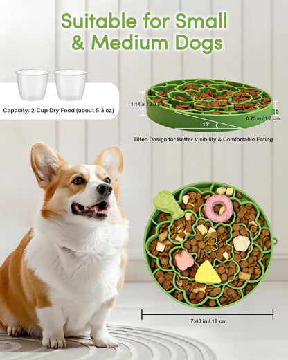 Slow Feeder Dog Bowls, Silicone Puzzle Feeder, Anti-Choking Maze Dog Food Bowl with Non-Slip Suction Cup for Medium & Small Breeds, Fast Eating Prevention, Boredom and Anxiety Reducer (Grass Green)
