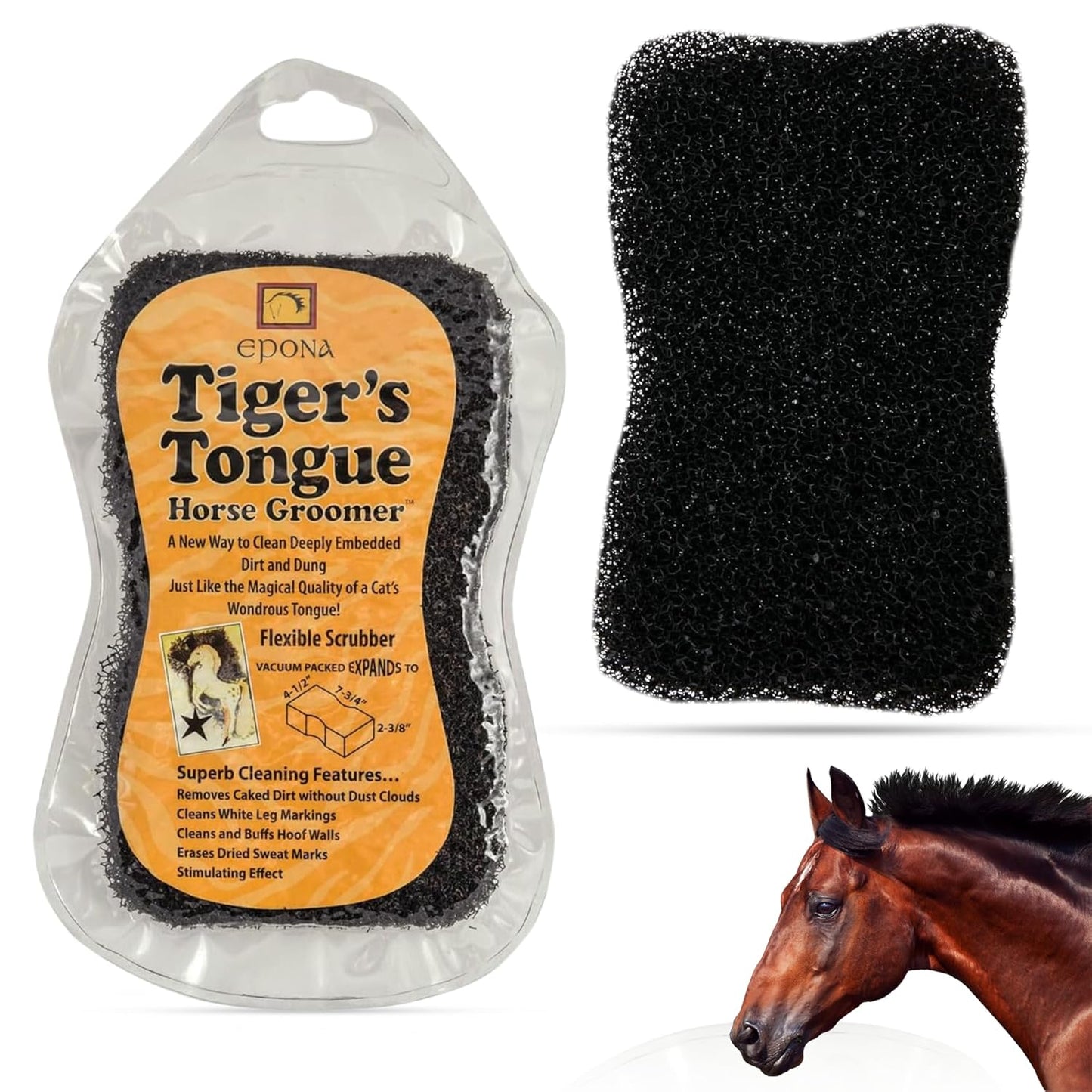 Epona Tiger’s Tongue Horse Groomer – Deep Cleaning Scrubber & Massager for Horses – Removes Dirt, Dried Sweat Marks & Dander – Gentle Grooming Tool for Body, Legs & White Markings