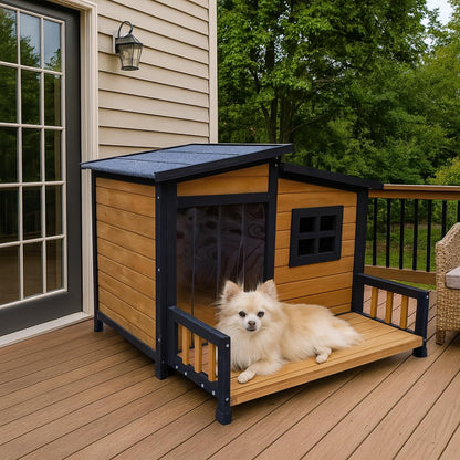 Large Indoor Outdoor Dog House,Wood Insulated Dog House,Weatherproof Outside Shelter with Elevated Floor,Easy to Assemble(39.3" L x 37.5" W x 30" H)