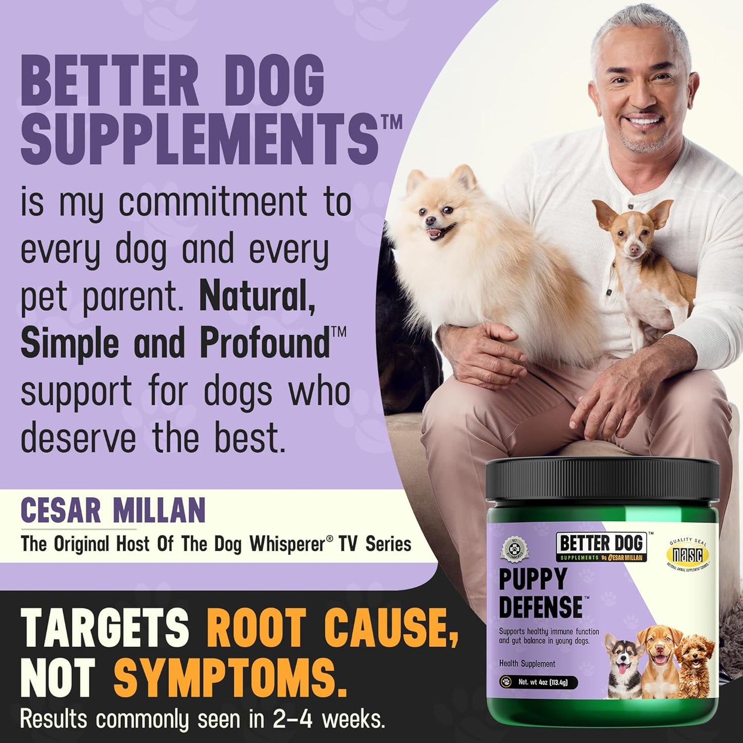 Better Dog Supplements Puppy Defense by Cesar Millan – Natural Immune Support Powder for Young Dogs – Immunity, Gut Balance, Digestive Health & Early Wellness – 4oz, (60-Day Supply)