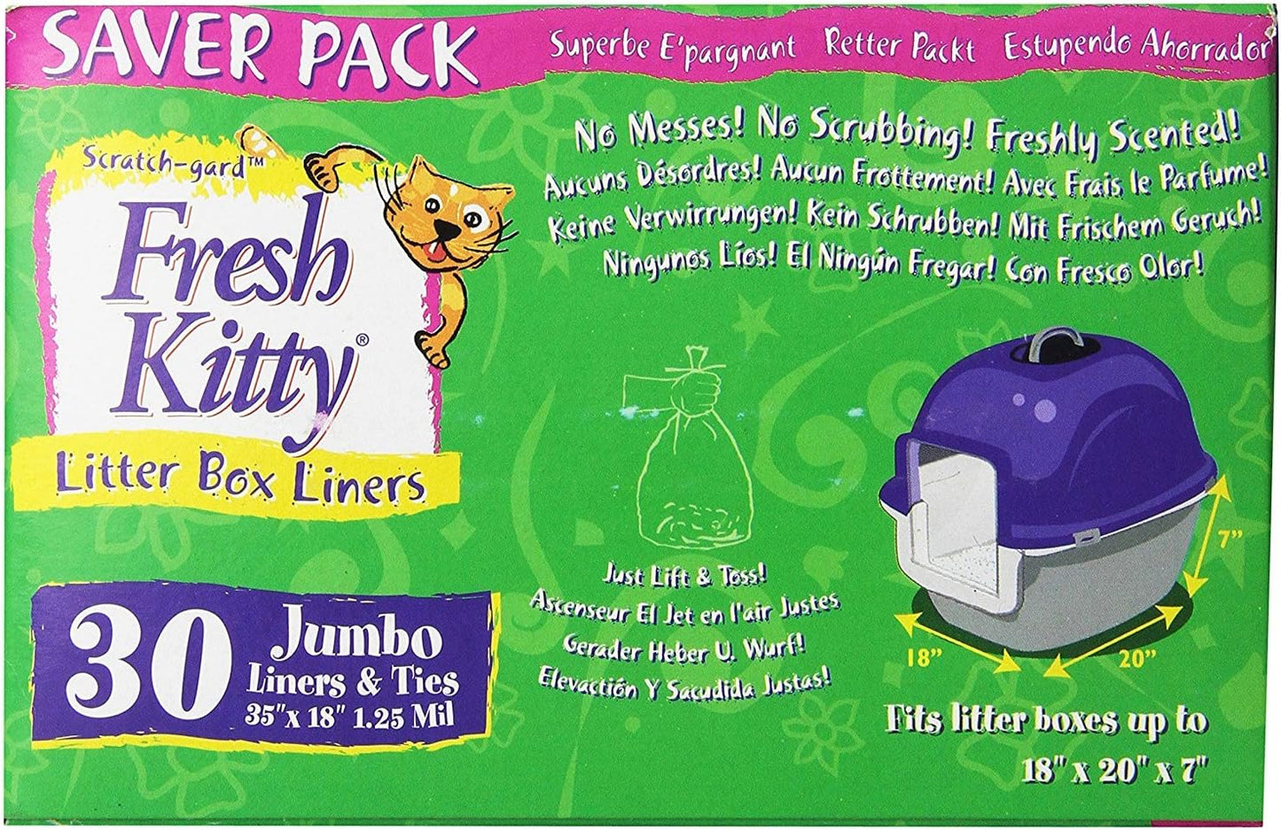 30 Count Fresh Kitty Litter Box Liners Super Thick, Durable, Easy Clean Up Jumbo Scented, Bags with Ties for Pet Cats