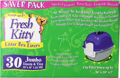 30 Count Fresh Kitty Litter Box Liners Super Thick, Durable, Easy Clean Up Jumbo Scented, Bags with Ties for Pet Cats