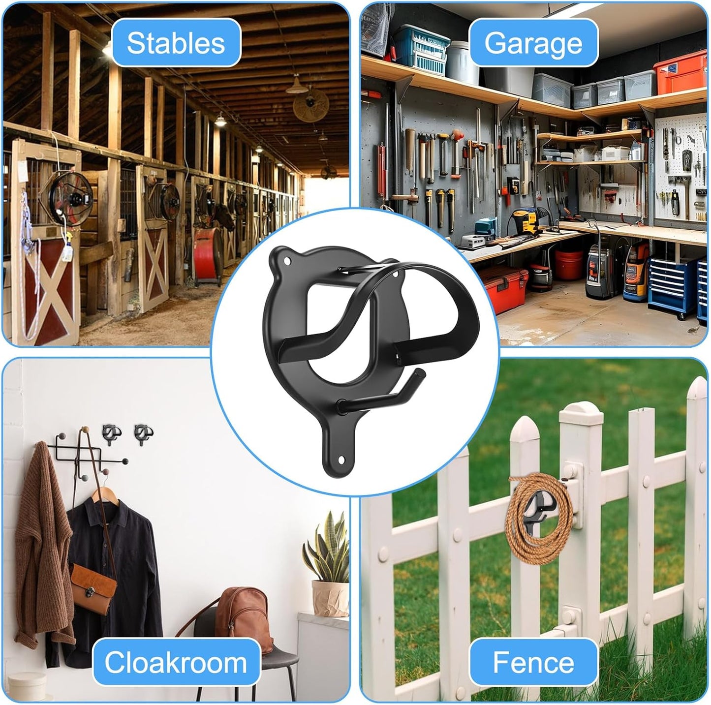 6 Counts Horse Bridle Rack, Iron Bridle Bracket with Tubes and Screw, Wall Mount for Horse Tack Storage, Halter Hanger, Tack Room and Barn Supplies, Black