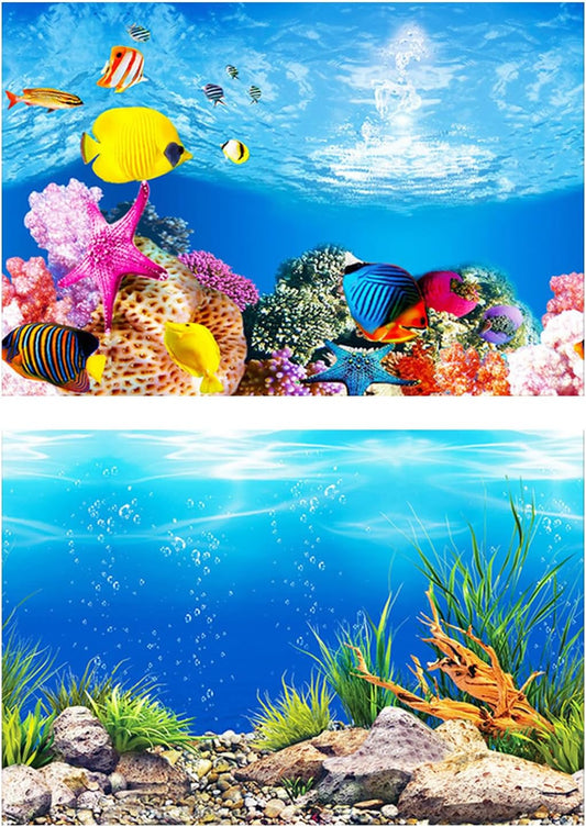 Double Sided Fish Tank Background 12 x 20 Inches for Fish Tanks Aquarium Backgrounds Decorative Poster Paper Sticker Waterproof Fish Tank Wallpaper