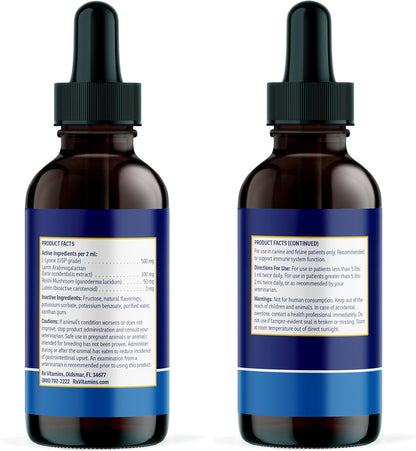 Rx Vitamins Liquid Immuno - with L-Lysine for Cats and Dog Health - Reishi Mushroom Supplement for Dogs & Cat Immune Support - Vitamins for Dogs and Dog Eye Supplements with Lutein - Chicken (2oz)