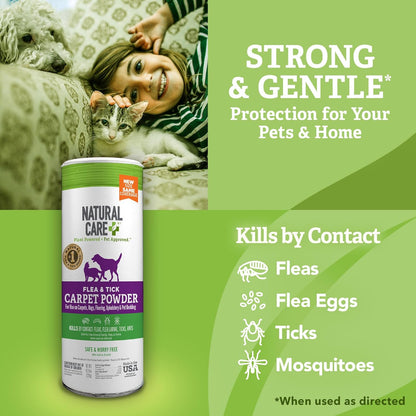 Natural Care Flea and Tick Carpet Powder, Flea & Tick Treatment for Rugs, Carpet, and Pet Bedding, Pet Essential, Pest Prevention, 8.1 oz Canister