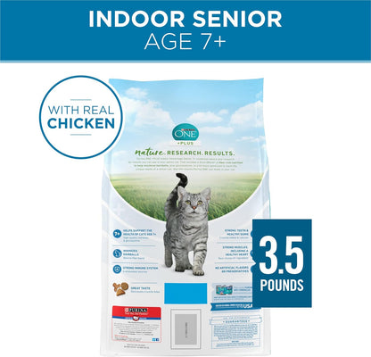 Purina ONE High Protein, Natural Senior Dry Cat Food, Indoor Advantage Senior+ - 3.5 lb. Bag