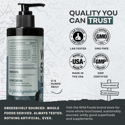 Wild Dog Fish Oil - Premium Multi-Fish Blend for Skin & Coat Health - More Potent Than Salmon Oil for Dogs - 1437mg of Omega 3 for Dogs - EPA & DHA – 8 fl oz Pump