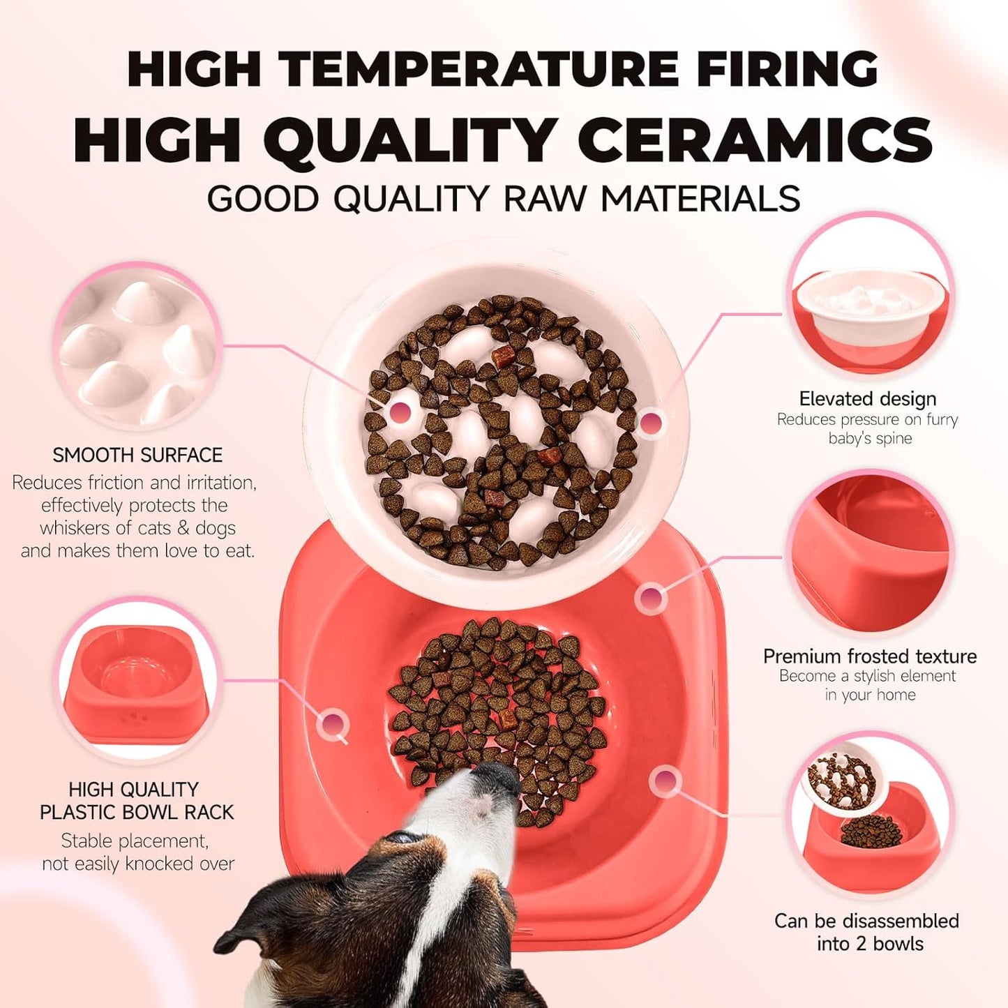 Slow Feeder Dog Bowls Ceramic Puppy Feeding Bowl for Small Dogs Cat Slow Feeder Bowl Protecting Cat and Dog Whiskers Preventing Choking with 2-in-1 Multifunctional Training Whistle