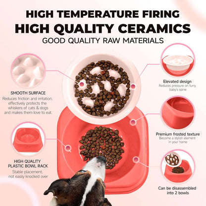 Slow Feeder Dog Bowls Ceramic Puppy Feeding Bowl for Small Dogs Cat Slow Feeder Bowl Protecting Cat and Dog Whiskers Preventing Choking with 2-in-1 Multifunctional Training Whistle