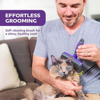Hertzko Self Cleaning Slicker Brush for Dogs and Cats - Pet Hair Brush for Shedding Long and Short Hair - Easy Clean Retractable Bristles - Cat and Dog Grooming Tool - Purple
