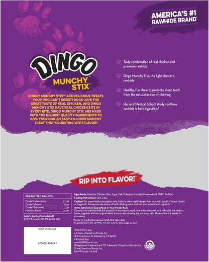 Dingo Munchy Stix for Dogs, Made with Real Chicken Treats for Small, Medium, and Large Breads 50-Count