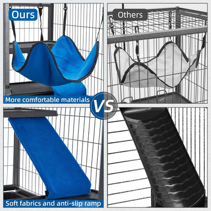 HABUTWAY 50''H Metal Small Animal Cages, Rolling Chinchilla Cage with Removable Ramps, Lagre Critter Nation Cage for Chinchillas/Guinea Pigs/Rabbit, Ferret Cages with Hammock & 5 Tiers, Black