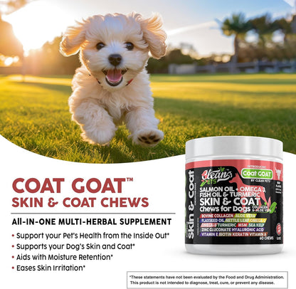 Salmon Oil Omega 3 Fish Oil for Dogs Skin and Coat Supplement | Dog Collagen Aloe Vera Biotin Keratin Flaxseed Nettle Leaf Sea Kelp Hyaluronic Acid Brewers Yeast Vitamin A - Coat Goat