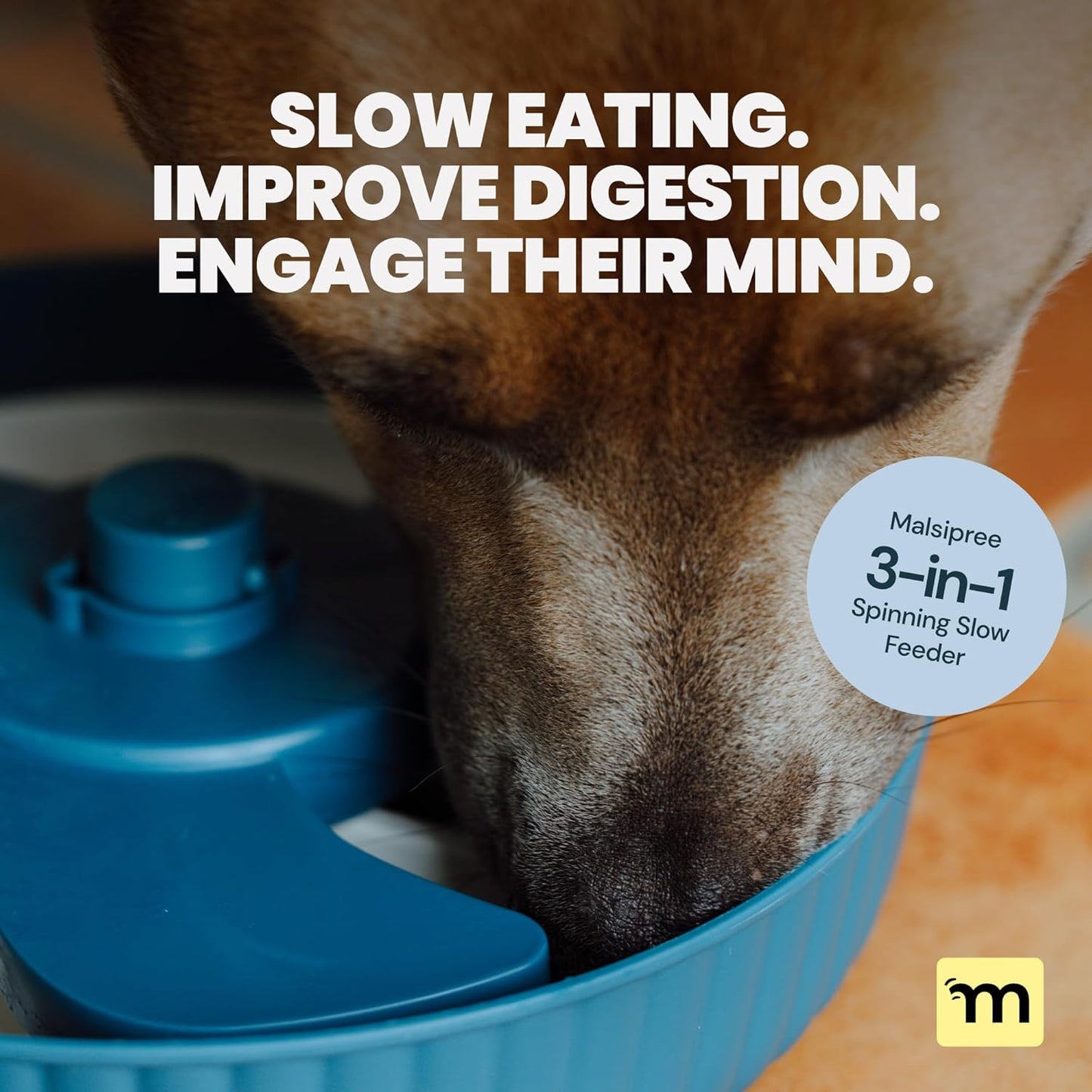 MalsiPree Spinning Slow Feeder Dog Bowl, Anti-Choke Non-Slip Feeding for Small & Large Breeds with 2 Puzzle Mats, Blue - Dog Bowls - Puzzle Feeder - Slow Feeders