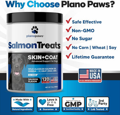 Wild Alaskan Salmon Oil for Dogs - Dog Skin and Coat Supplement - Shedding & Itch Relief for Dogs - Omega 3 Fish Oil for Dogs Chews - 120 Dog Allergy Chews - Dog Shedding Supplement - Dog Vitamins