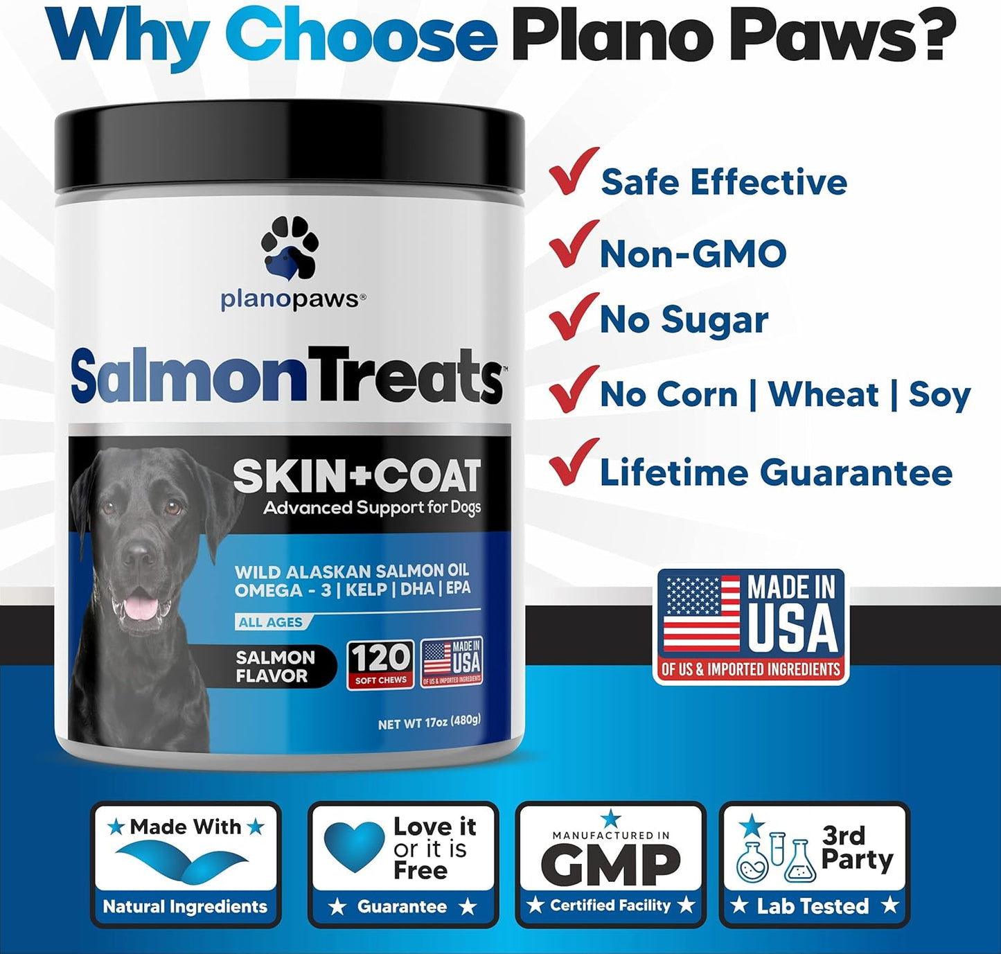 Wild Alaskan Salmon Oil for Dogs - Dog Skin and Coat Supplement - Shedding & Itch Relief for Dogs - Omega 3 Fish Oil for Dogs Chews - 120 Dog Allergy Chews - Dog Shedding Supplement - Dog Vitamins