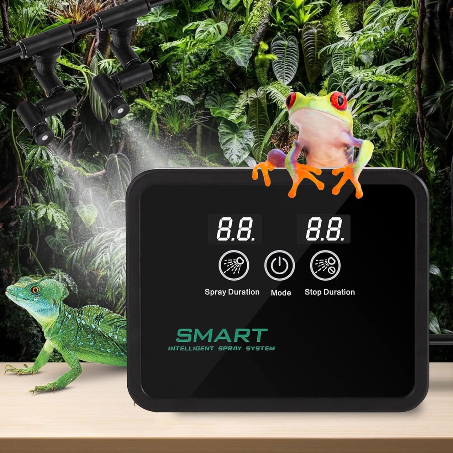 Reptile fogger Smart Spray System, Reptile Humidifiers Automatic with Timer, Reptile Mister with 360°Adjustable Misting Nozzles for Terrariums Amphibian Lizard Snake Frog Plants