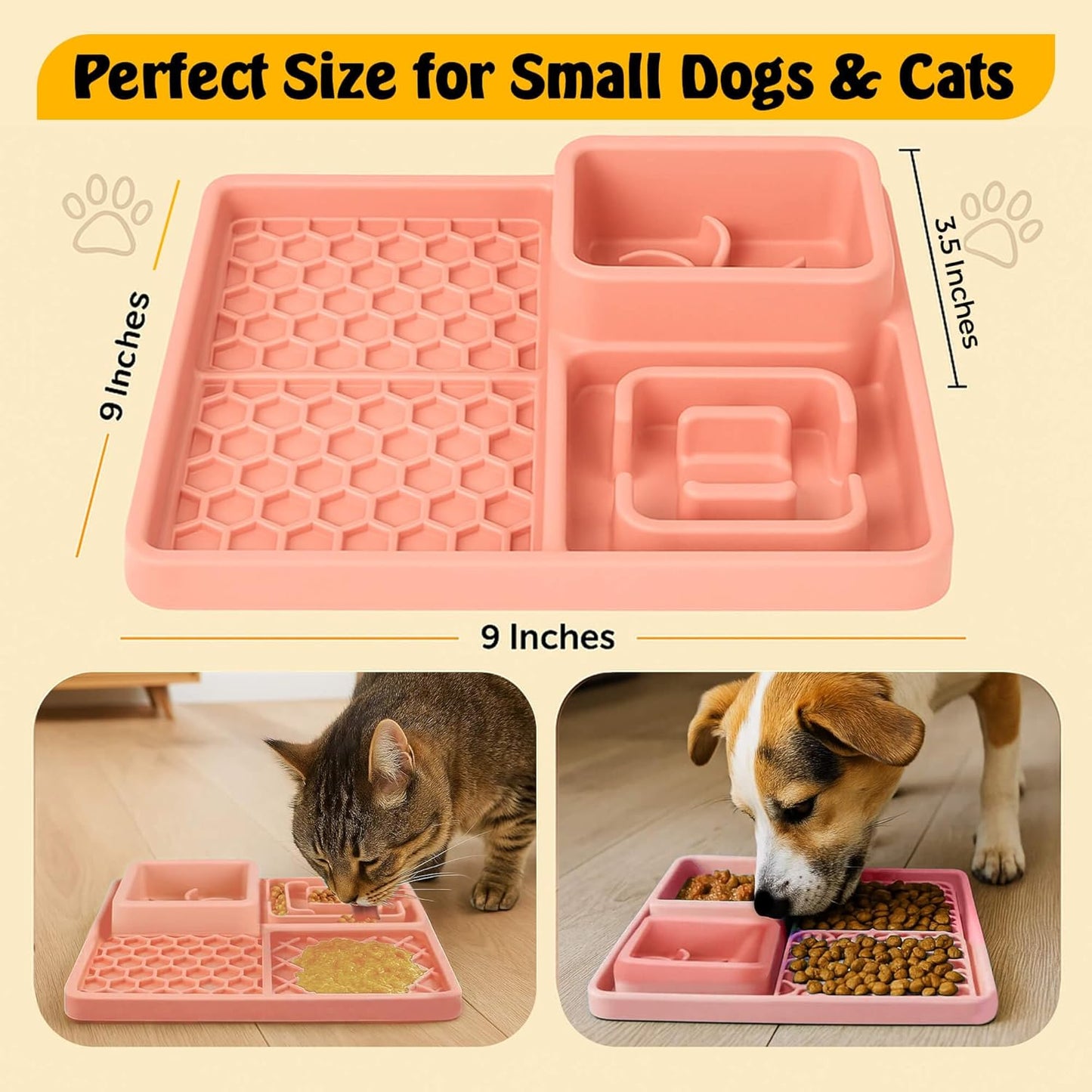 Cat & Dog Lick Mat with Suction Cups - 2-in-1 Silicone Lick Pad & Puzzle Feeder - Pet Food Mat for Anxiety Relief & Boredom - BPA-Free & Dishwasher Safe - Rose