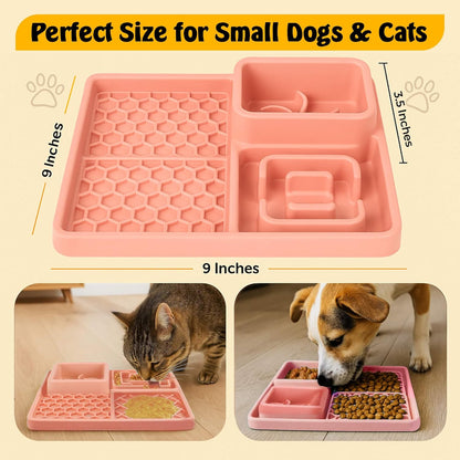 Cat & Dog Lick Mat with Suction Cups - 2-in-1 Silicone Lick Pad & Puzzle Feeder - Pet Food Mat for Anxiety Relief & Boredom - BPA-Free & Dishwasher Safe - Rose