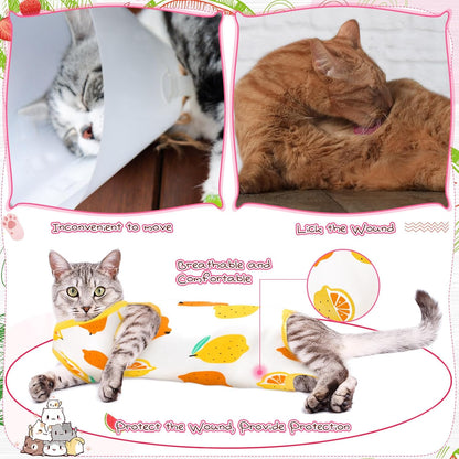 Nuanchu 3 Pieces Cat Recovery Suit Kitten Recovery Suit E-Collar Alternative for Cats and Dogs Abdominal Skin Anti Licking Pajama Clothes Sets(Large,Fruit Style,Colorful)