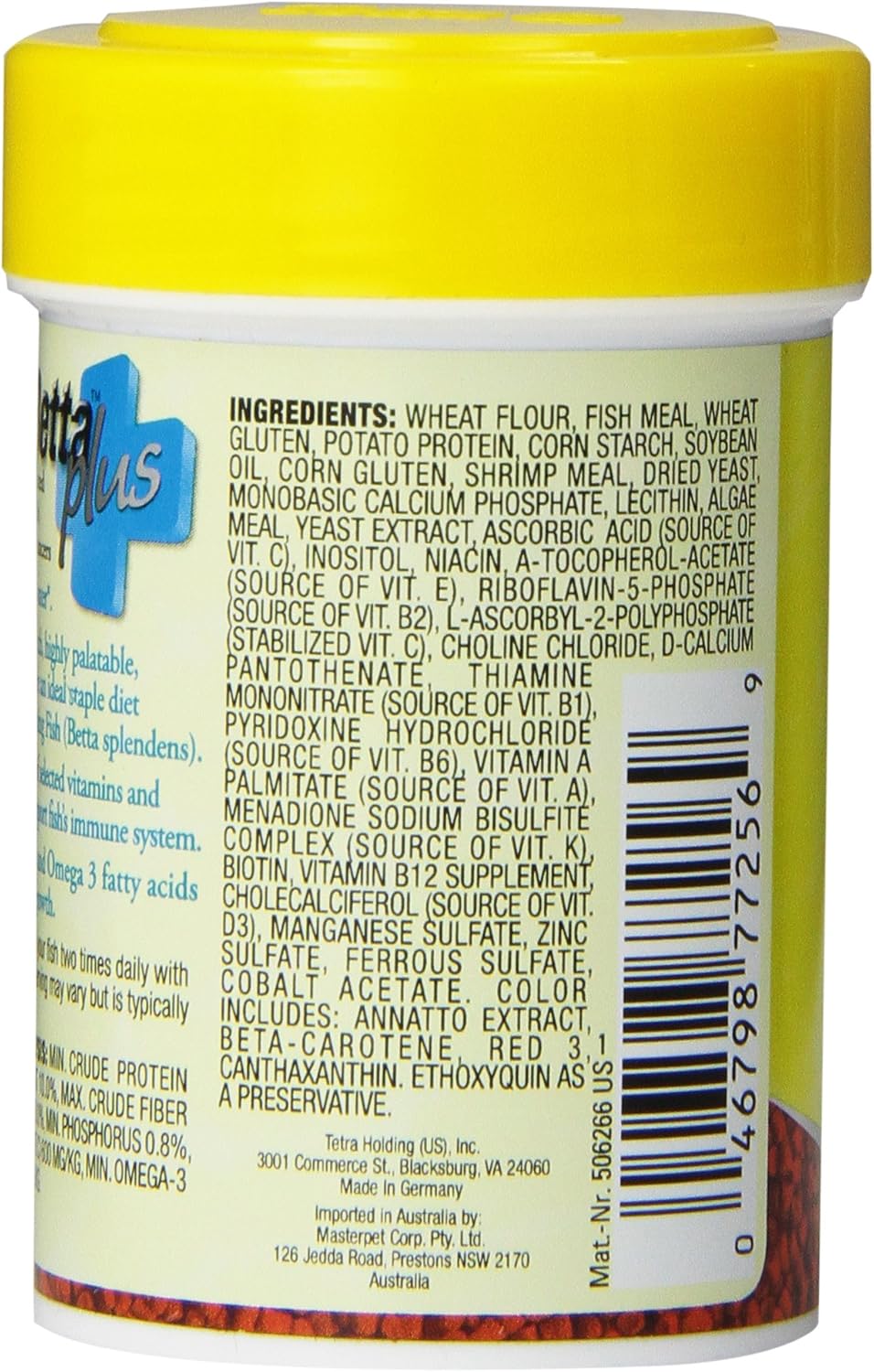 TetraBetta PLUS Floating Mini Pellets, Fish Food With Natural Color Enhancer, 1.2 ounces