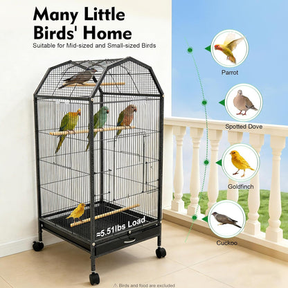 37-inch Iron Standing Parrot Parakeet Flight Bird Cage Bird Cage Birdcage with Rolling Stand for Small Parrot Sun Parakeet Green Cheek Lovebird Budgie Finch Canary