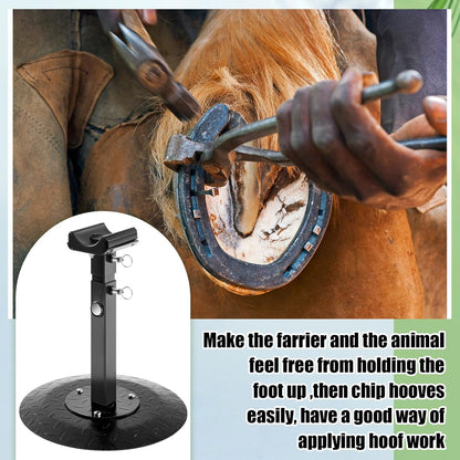 Zonon Metal Adjustable Farrier Stand Blacksmith Farrier Horse Hoof Stand Height Farrier Stand for Horses Black Horse Hoof Trimming Tools(Metal Round Base)