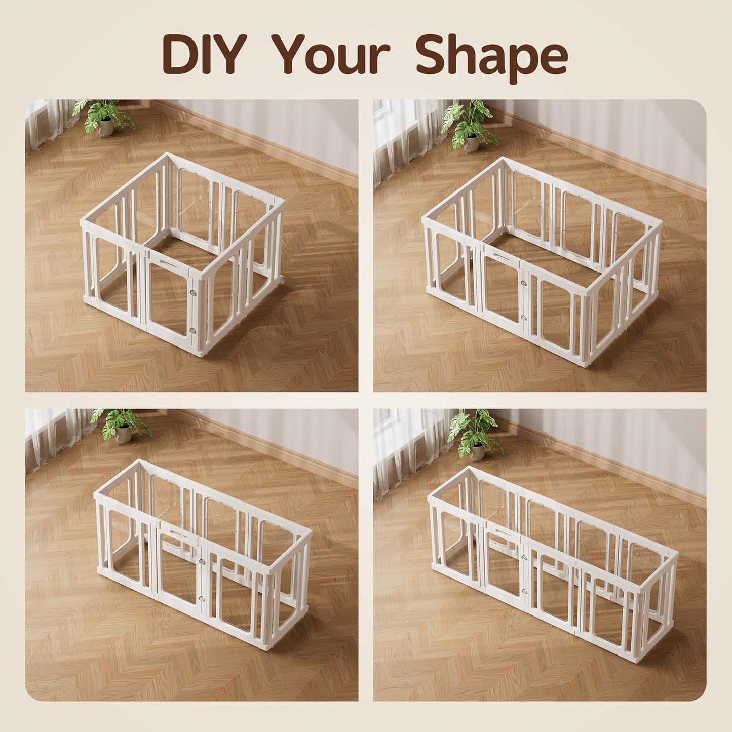 Jalove Dog Playpen Indoor, 24" H Plastic Dog Play Pen with Window, Clear Acrylic Pet Playpen for Puppy Cat Rabbit Ferret, Small Dogs Fence Crate Kennel, Whelping Cage (White, 10 Panels)