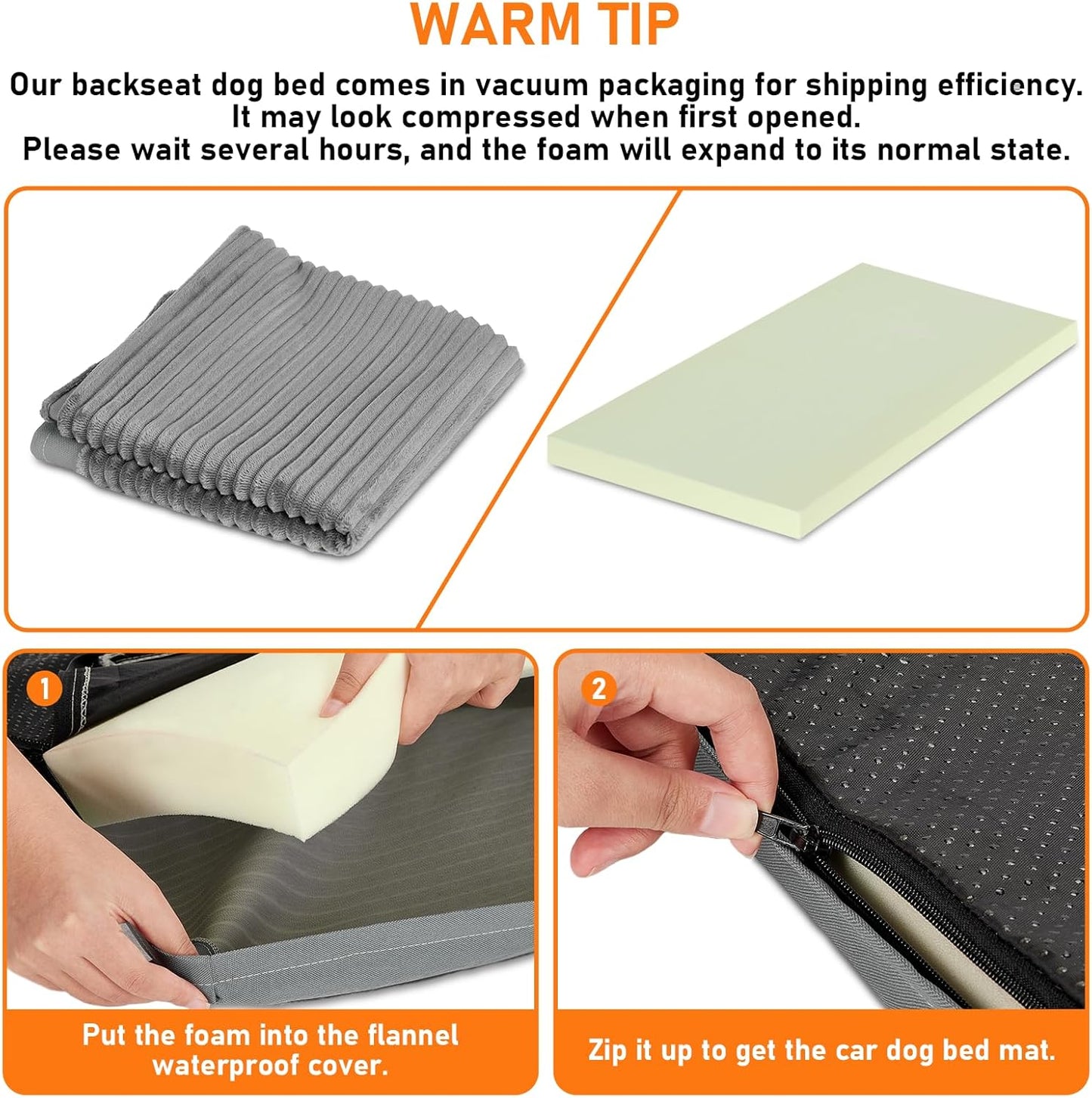 Dog Bed Mat for Car Backseat,Colewin Non-slip Waterproof Car Seat Mat for Dogs&Pets with 2-Inch Thick Foam & Easy Clean Dog Pad Cover Suitable for Travel,Camp,Home,NOT Include Extender(23.5x51in,Grey)