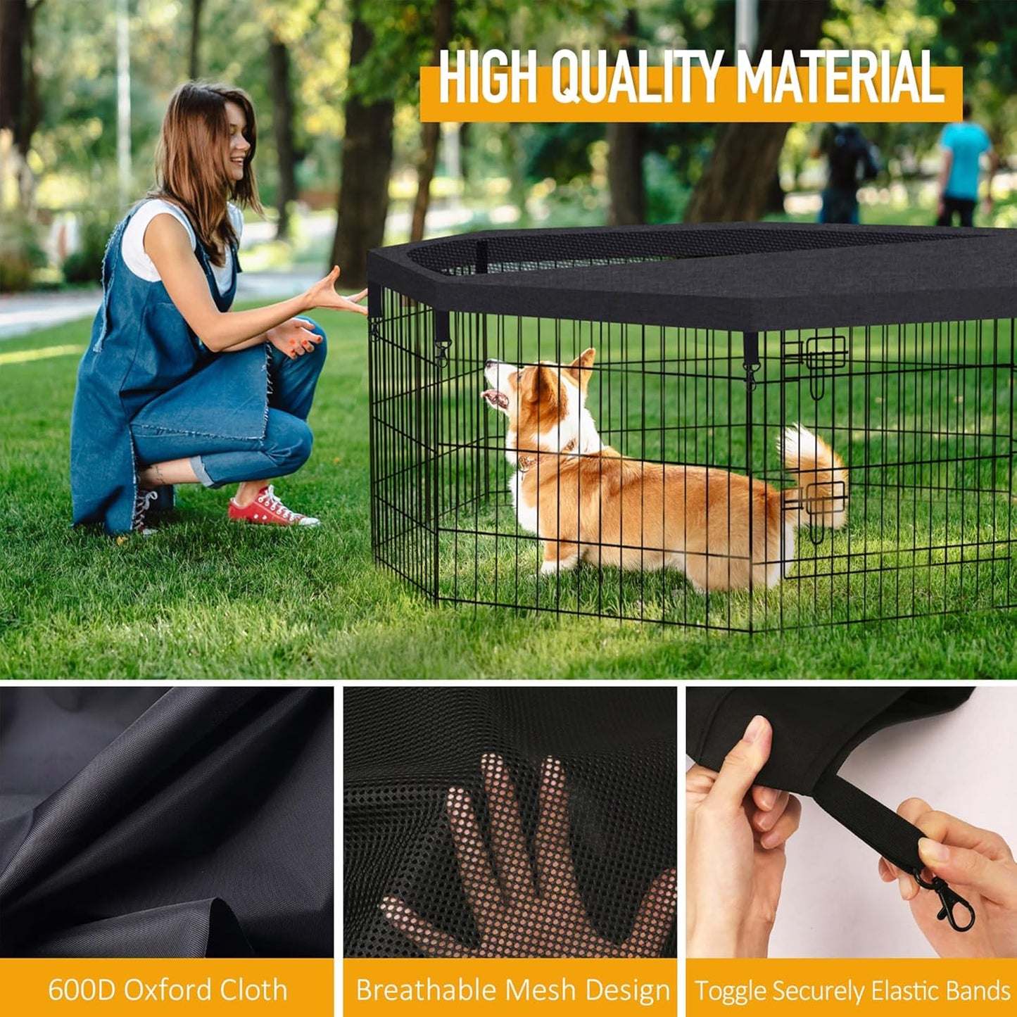 Dog Pen Pet Playpen Dog Fence Pad Indoor Foldable Metal Wire Exercise Puppy Play Yard Pet Enclosure Cover Outdoor (Only Top Cover, Playpen Not Included)