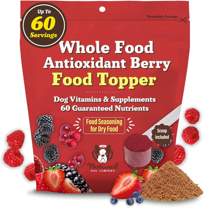 Natural Dog Company Dog Food Topper, Antioxidant Berry Vitamins & Superfood Meal Topper Supplement, Holistic Nutrition, Dog Food Seasoning, Immune Support, All Breeds, Ages, & Sizes of Dogs, 8oz Bag