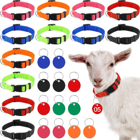 12 Pack Goat Collars with Number Tag Adjustable Nylon Livestock Collar with No. 01-12 ID Number Tags Sheep Collars Set for Small Livestock Farm Animal Goat Sheep Cow(Regular)