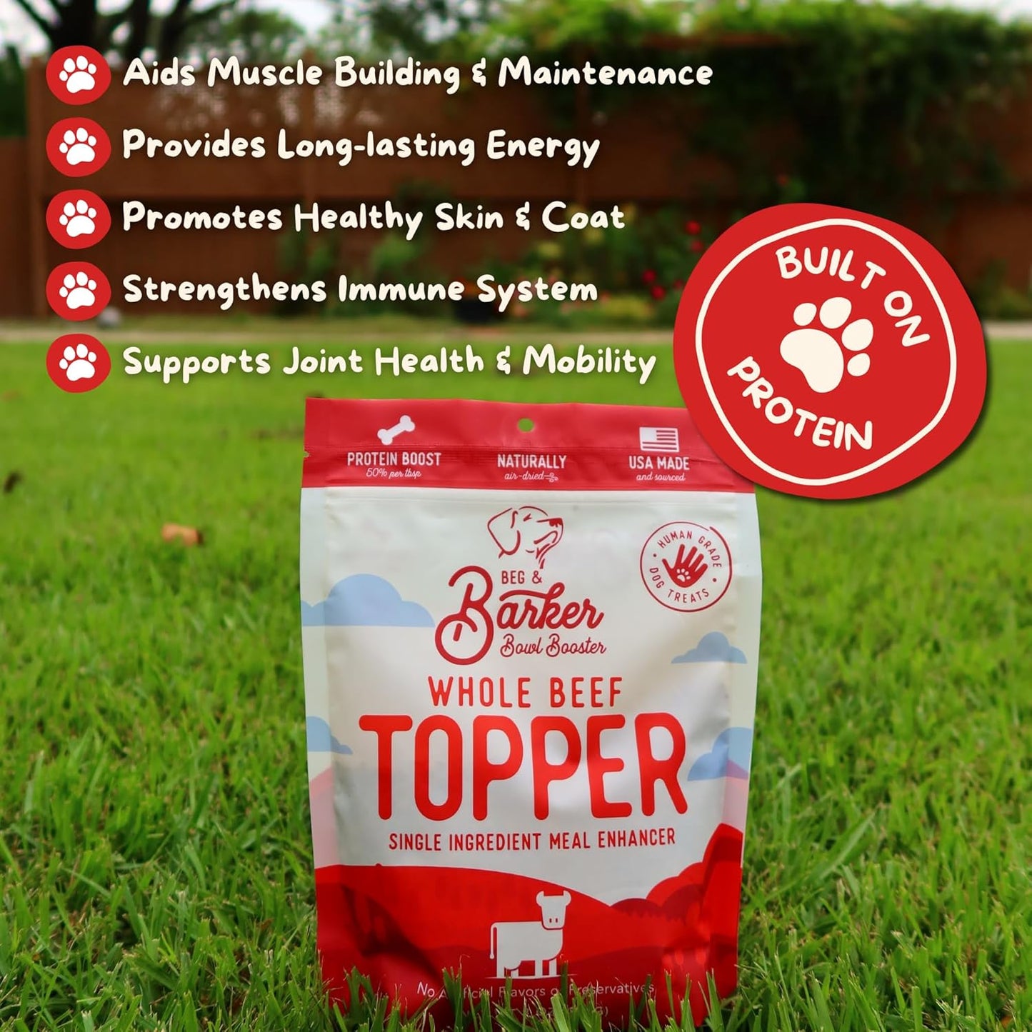 Beg & Barker Beef Dog Food Toppers (8 Ounce, Pack of 1) – 100% Made in USA Single Ingredient Meal Topper for Picky Eaters – Meal Enhancer with Whole Beef – Meal Mixers for Dogs, Human Grade