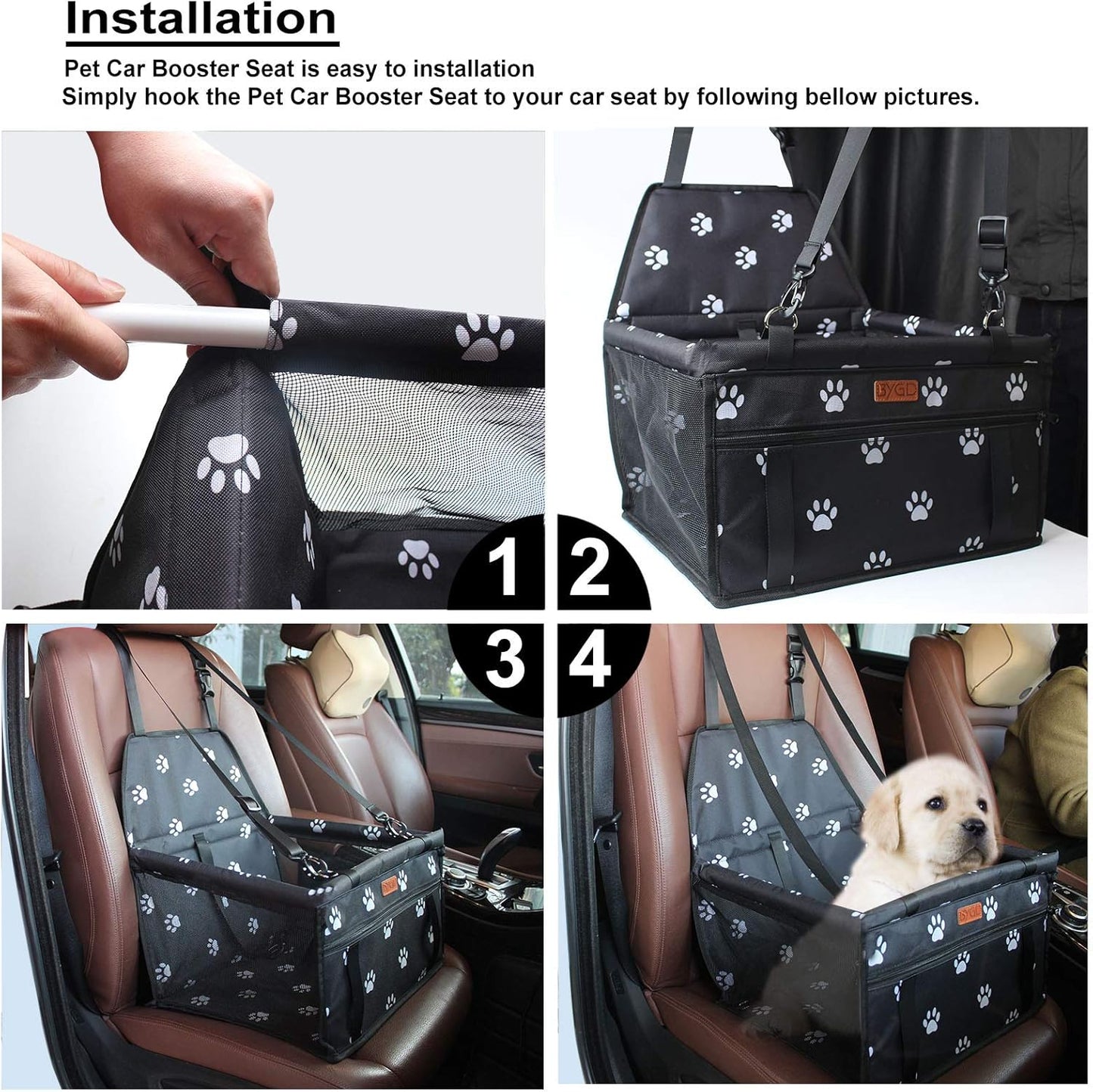 BYGD Pet Dog Booster Seat, with Upgrade Support Rod, Breathable and Foldable Pet Car Basket, Pet Dog Car Portable Seat, Suitable for Small and Medium Pets