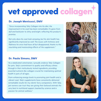 Taily Collagen for Dogs Skin and Coat Supplement, Cats | Taily Liquid Premium Grass-fed Collagen | Itch Relief for Dogs with Allergies, Biotin, Vitamin C and Hyaluronic Acid | Made in USA