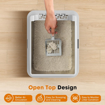 2PACK Stainless Steel Cat Litter Box with Lid, High-Sided Metal Litter Pan for Small Cats, Kitty Litter Box, Non-Stick & Odor-Resistant, Anti-Urine Leakage, Easy to Clean, Scoop Included