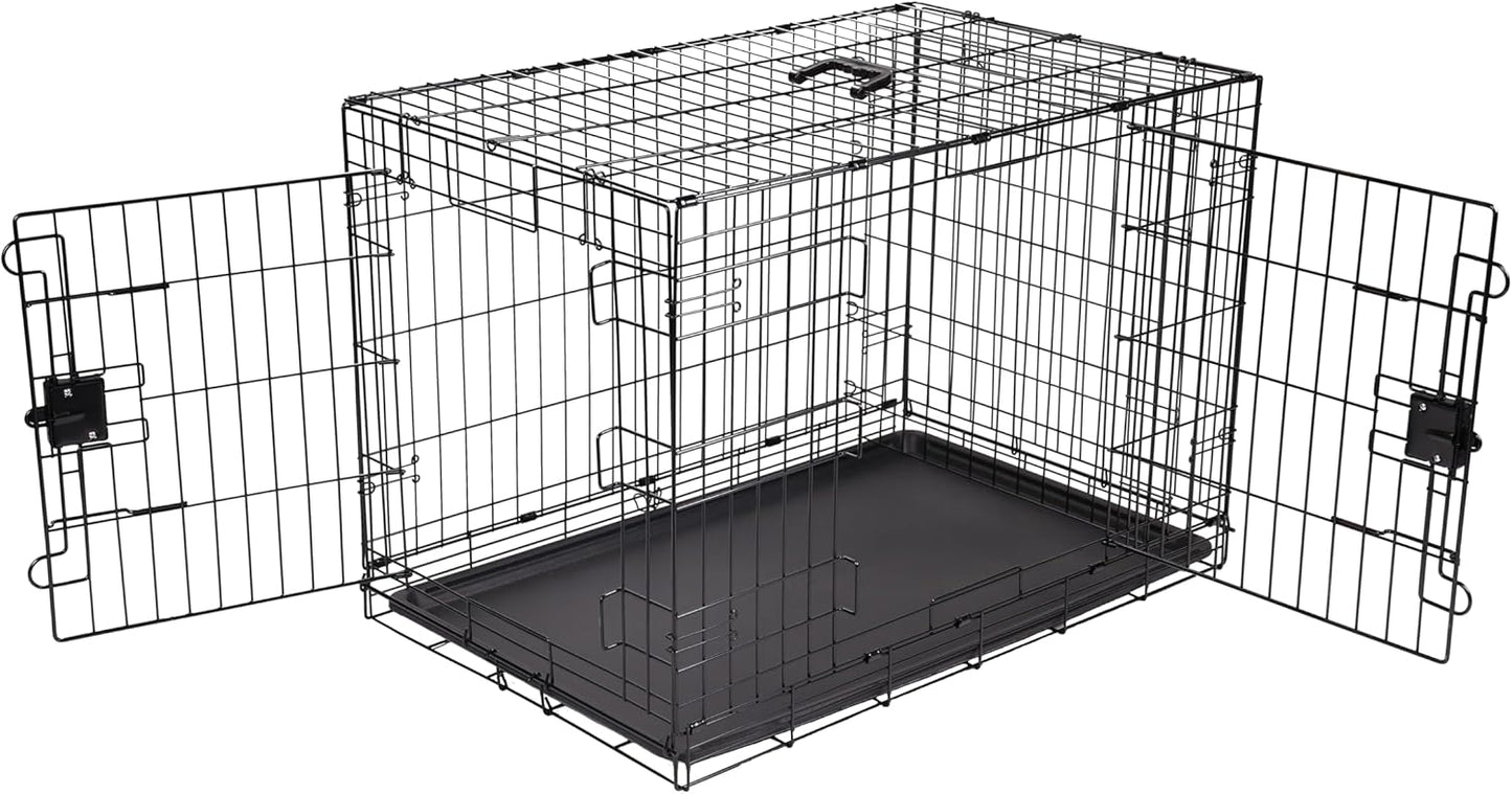 Amazon Basics - Durable, Foldable Metal Wire Dog Crate with Tray, Double Door, 36 x 23 x 25 in, Black