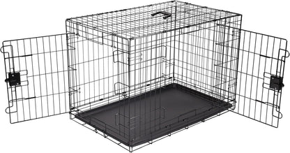 Amazon Basics - Durable, Foldable Metal Wire Dog Crate with Tray, Double Door, 36 x 23 x 25 in, Black