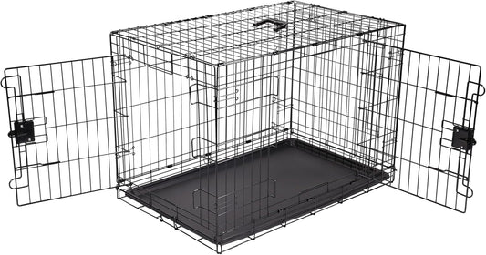 Amazon Basics - Durable, Foldable Metal Wire Dog Crate with Tray, Double Door, 36 x 23 x 25 in, Black