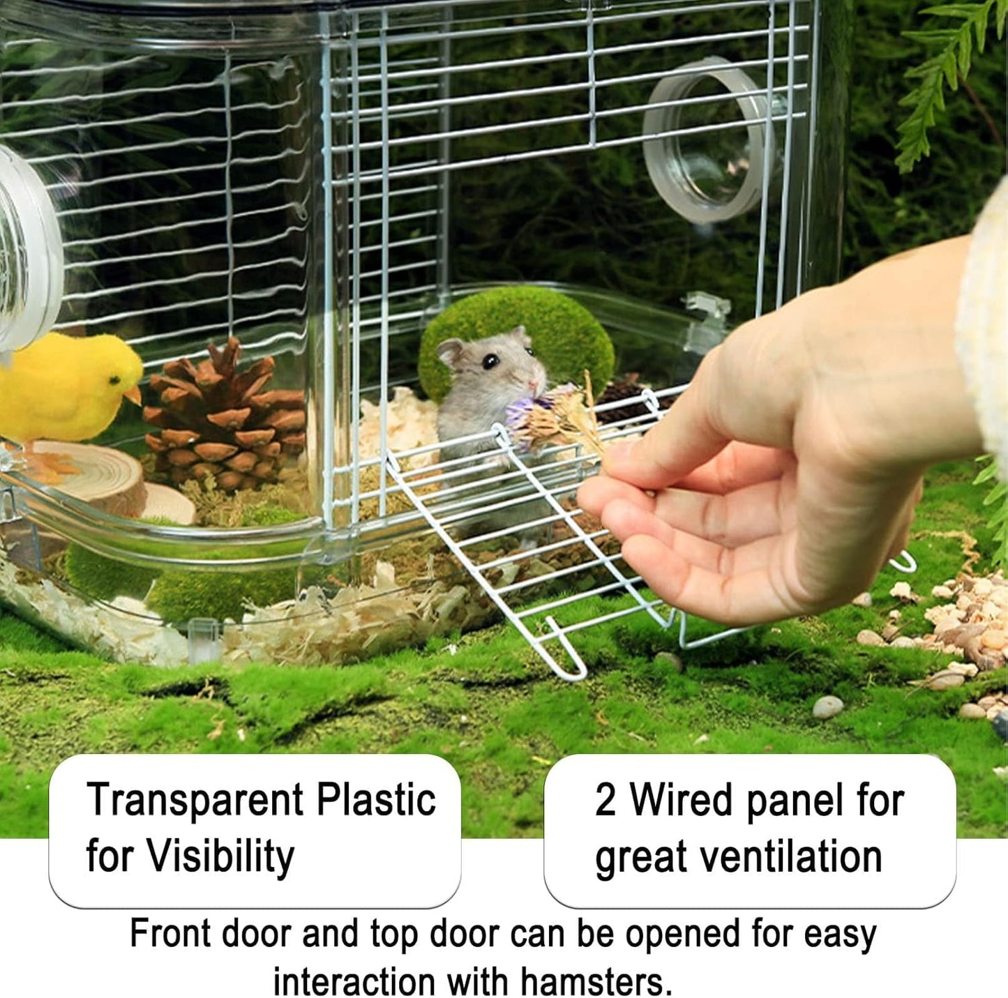 Kathson Small Animal Carry Cage for Hamsters, Gerbils, Mice - Transparent, Portable, Convenient