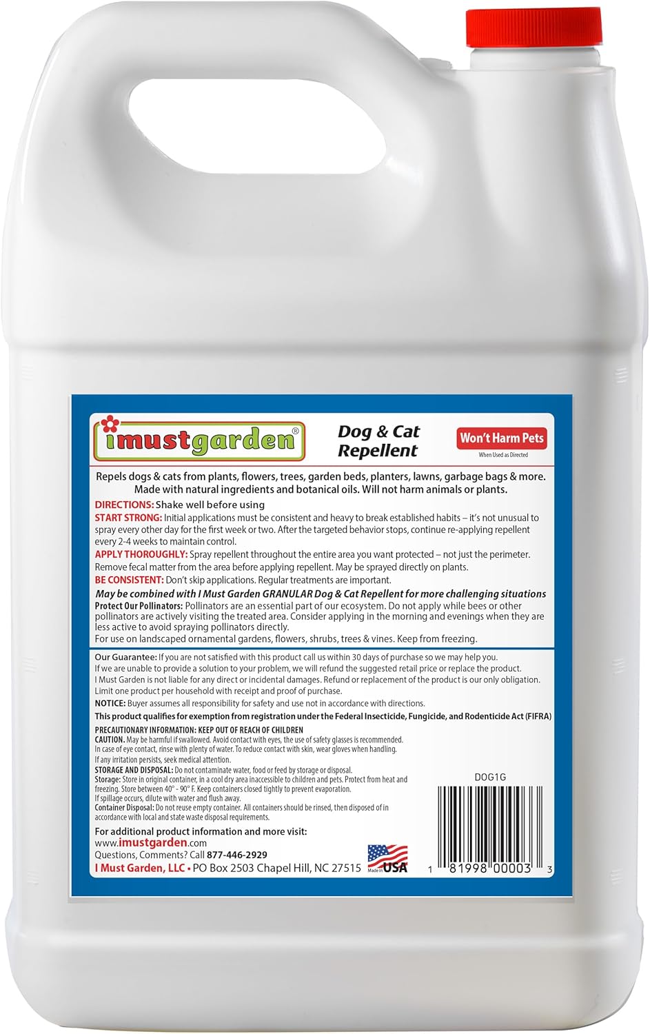 IMUSTGARDEN Dog and Cat Repellent: All Natural Spray to Stop Chewing and Repel from Yards, Plants, and Gardens – 1 Gallon Ready-to-Use