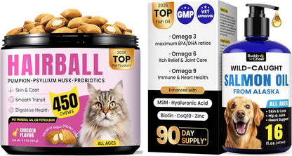 Hairball & Skin Health Bundle for Cats – Hairball Remedy Treats + Salmon Oil