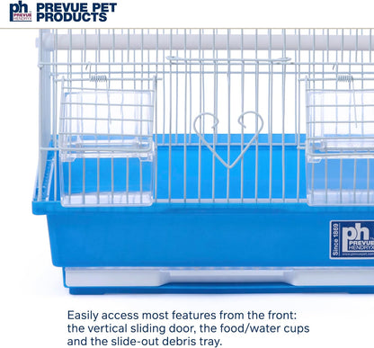 Prevue Pet Products Flat Top Economy Parakeet and Small Bird Cage with White Wire, Blue Plastic Base with Removable Tray