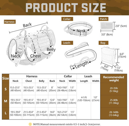 Forestpaw Tactical Dog Harness Tactical Dog Collar with Bungee Leash Set,No Pull Military Dog Harness for Walking Training,Adjustable for Medium Large Dogs,Camouflage Brown,Chest 21.5-45"