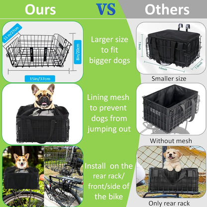 Bike Basket Suit for Front/Rear/Side of Bicycle with Removable Liner Bag, Dog Bike Basket Carrier for Travel, Large Size Basket More Storage, Ebike Accessoriest for Pets, Fruit & Grocery