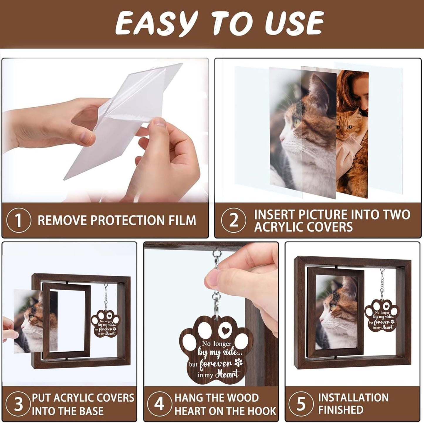 SHOW-YA Cat Memorial Gifts for Loss of Cat - Pet Memorial Gifts Cat,Loss of Cat Sympathy Gift, Cat Passing Away, Pet Remembrance Gift Cat,Rotating Wooden Cat Picture Frame 4x6 Photo