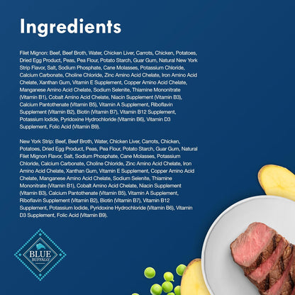 Blue Buffalo Delights Natural Adult Small Breed Wet Dog Food, Variety Pack, Made with Natural Ingredients, Filet Mignon & New York Strip Recipe in Hearty Gravy, 3.5-oz. Cups (12 Count, 6 of Each)