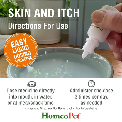 HomeoPet Skin and Itch, Safe and Natural Itch Relief for Dogs and Cats, Coat and Skin Soother for Pets, 15 Milliliters